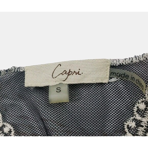 Capri Sheer Blouse Womens Small Black White Embroidery Lace Detail Lagenlook - Picture 6 of 10
